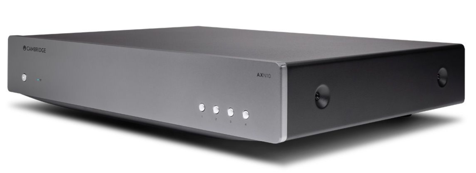 Screenshot of Cambridge Audio AXN10 music streamer interface showing network connection options and playback controls.