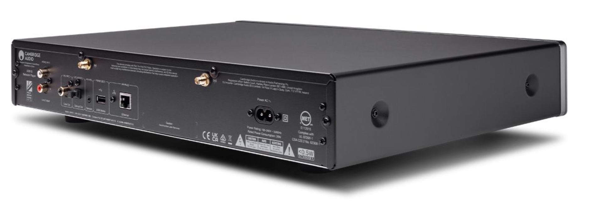 Cambridge Audio AXN10 music streamer interface screen showing device controls and streaming options.
