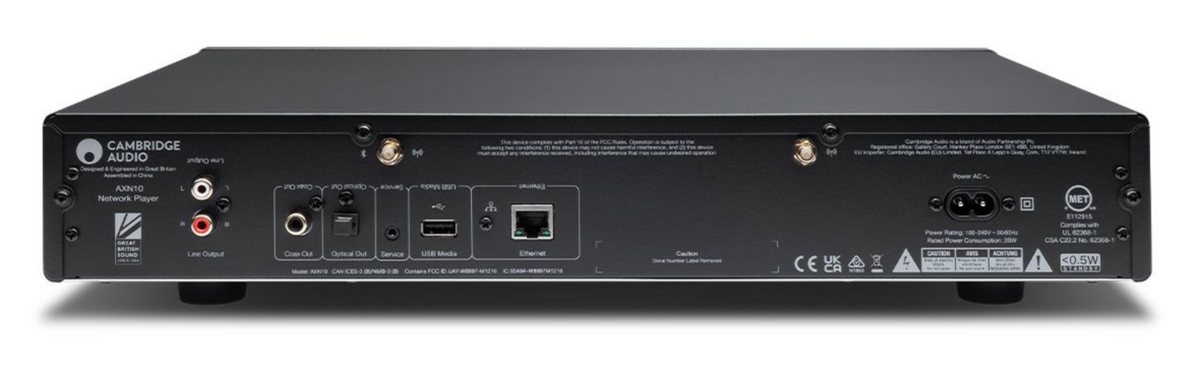 Cambridge Audio AXN10 music streamer displayed on screen, showing user interface and streaming options on a digital device.