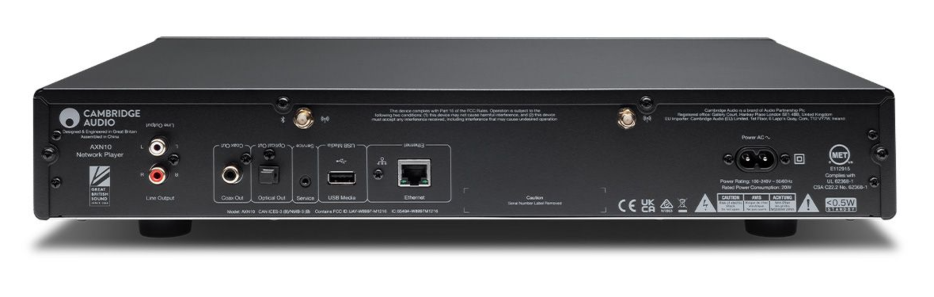 Cambridge Audio AXN10 music streamer displayed on screen, showing user interface and streaming options on a digital device.