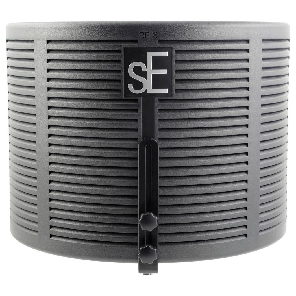 SE Electronics Reflexion Filter X reflection filter for recording, shown with its compact, adjustable design and included mounting accessories.