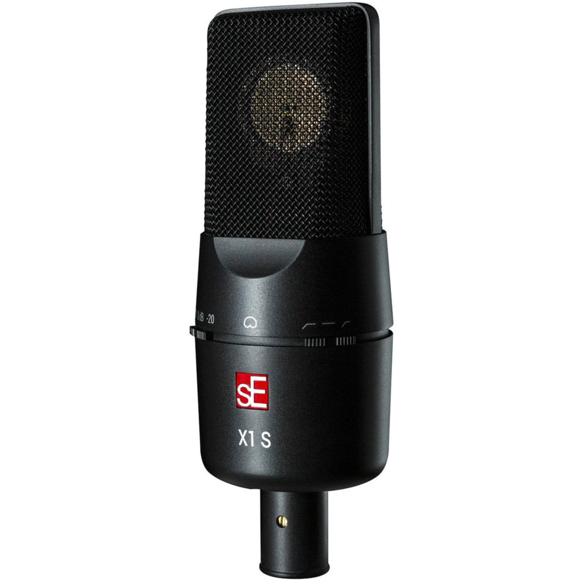 SE Electronics X1 S Studio Bundle with condenser microphone, featuring a sleek black design and professional audio recording setup