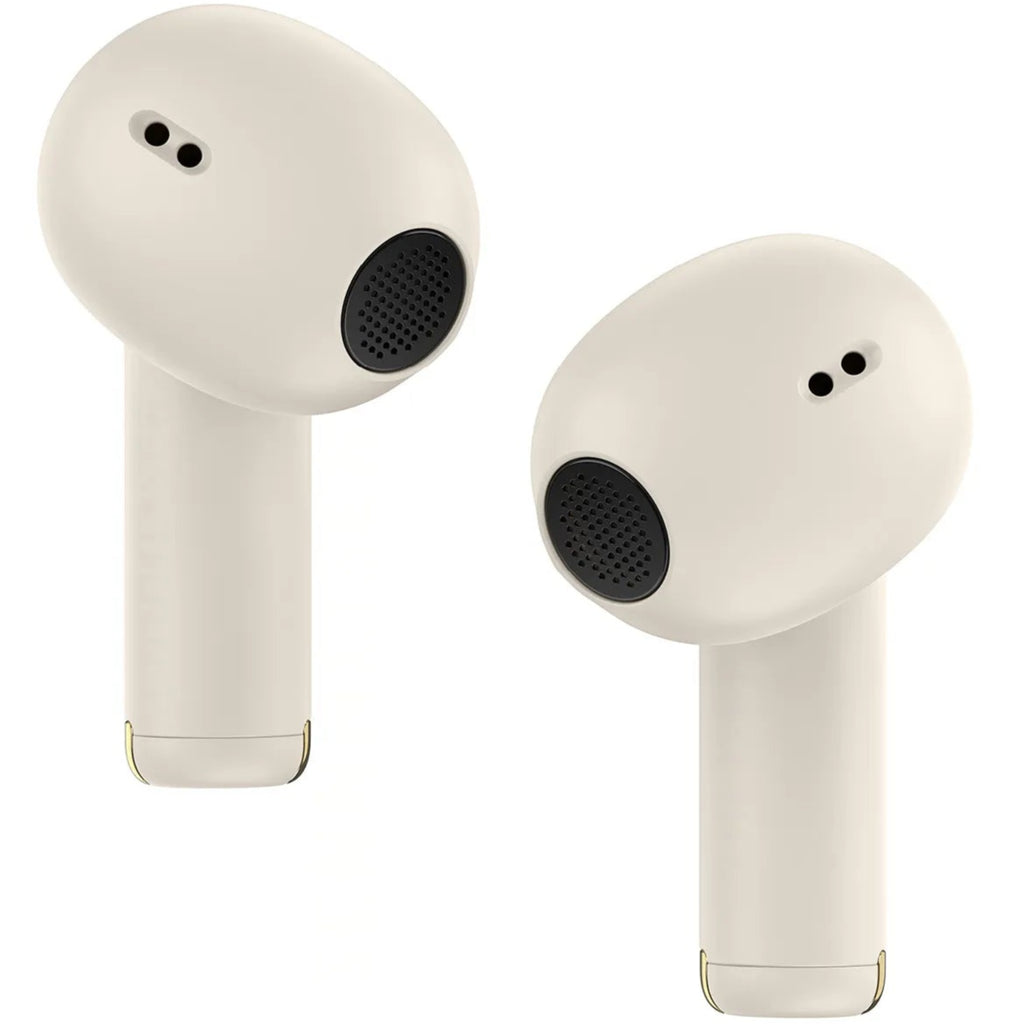 Cream Sennheiser Accentum Open wireless in-ear headphones with sleek earbuds and comfortable fit.