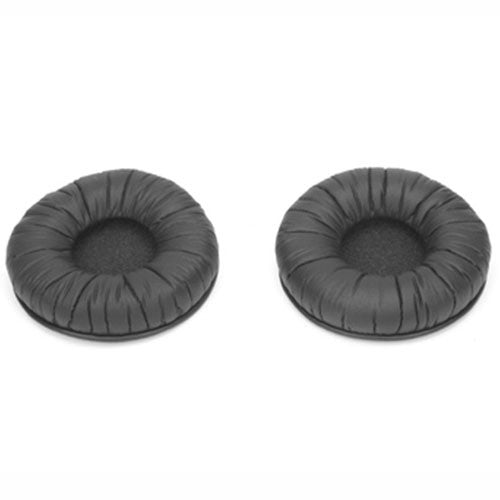 Sennheiser HD 25 leather headphone earpads attached to the headphones, showing soft, cushioned ear padding for comfort.