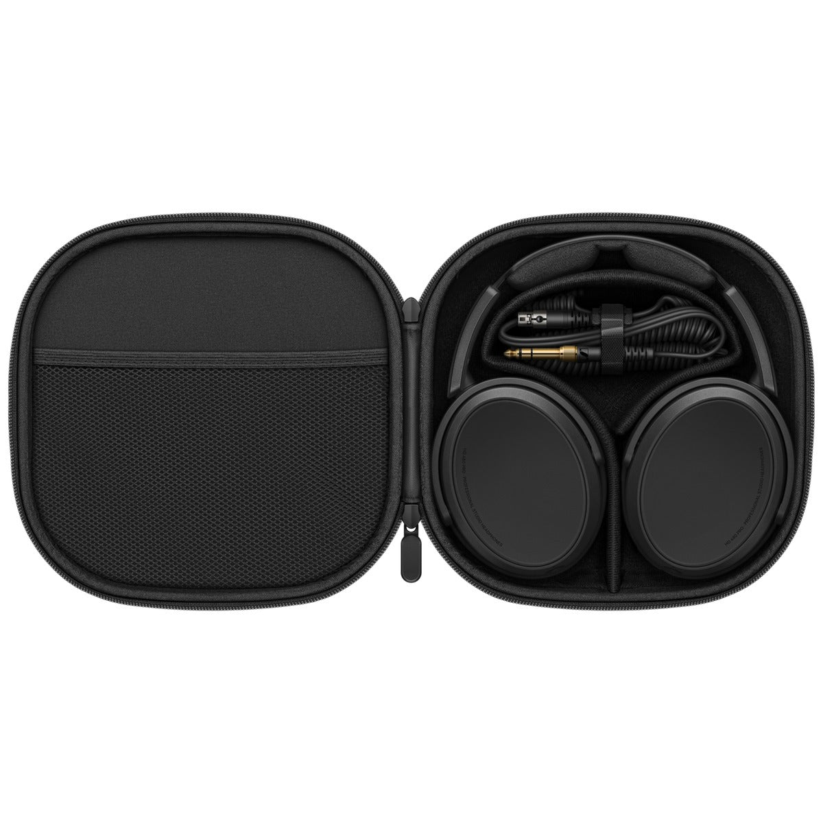 Sennheiser HD 480 Pro Plus studio headphones inside their protective case, showing ear cups and adjustable headband.