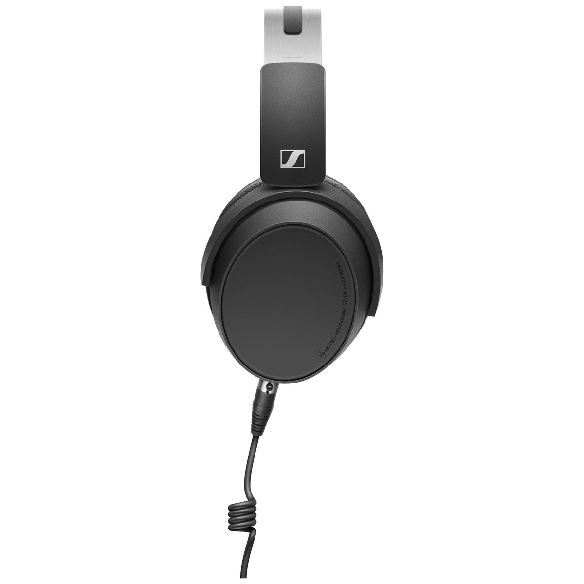 Sennheiser HD 480 Pro studio headphones viewed from the side, featuring over-ear design and adjustable headband for professional audio.
