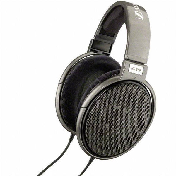 Sennheiser HD 650 studio headphones with open-back design, featuring large ear cups and a premium audio cable.