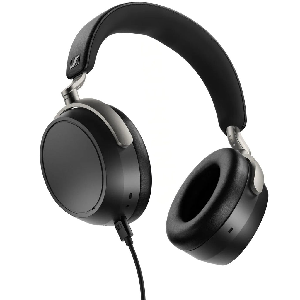 Sennheiser HDB 630 wireless headphones with USB-C cable, over-ear design and black finish for high-quality audio.