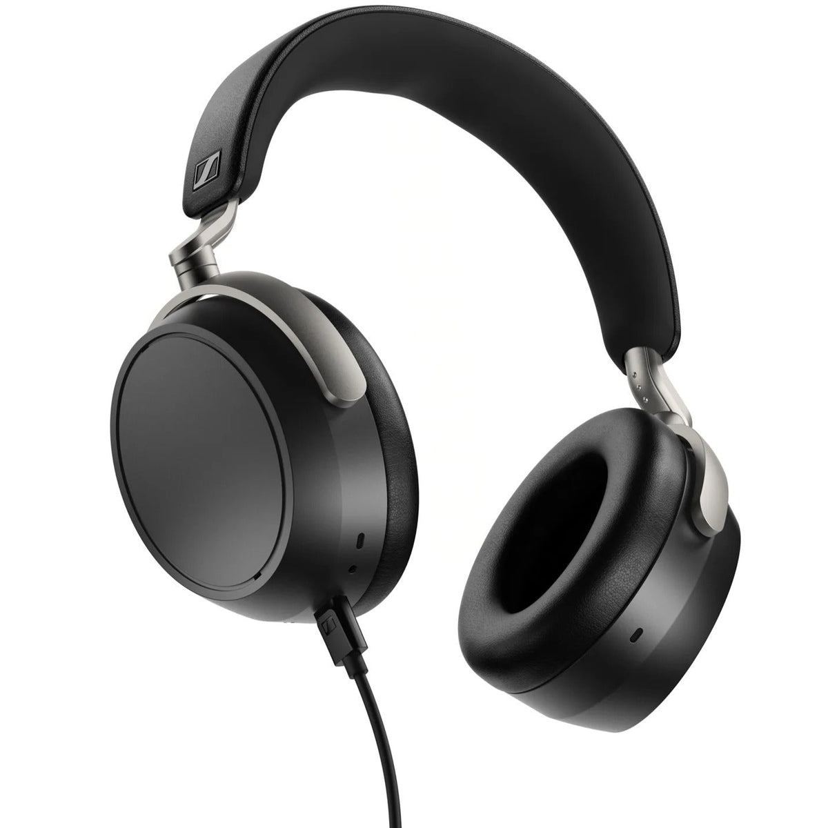 Sennheiser HDB 630 wireless headphones with USB-C cable, over-ear design and black finish for high-quality audio.