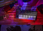 Sequential Fourm keyboard synthesizer, compact design with multiple knobs and keys, ideal for music production and performance.