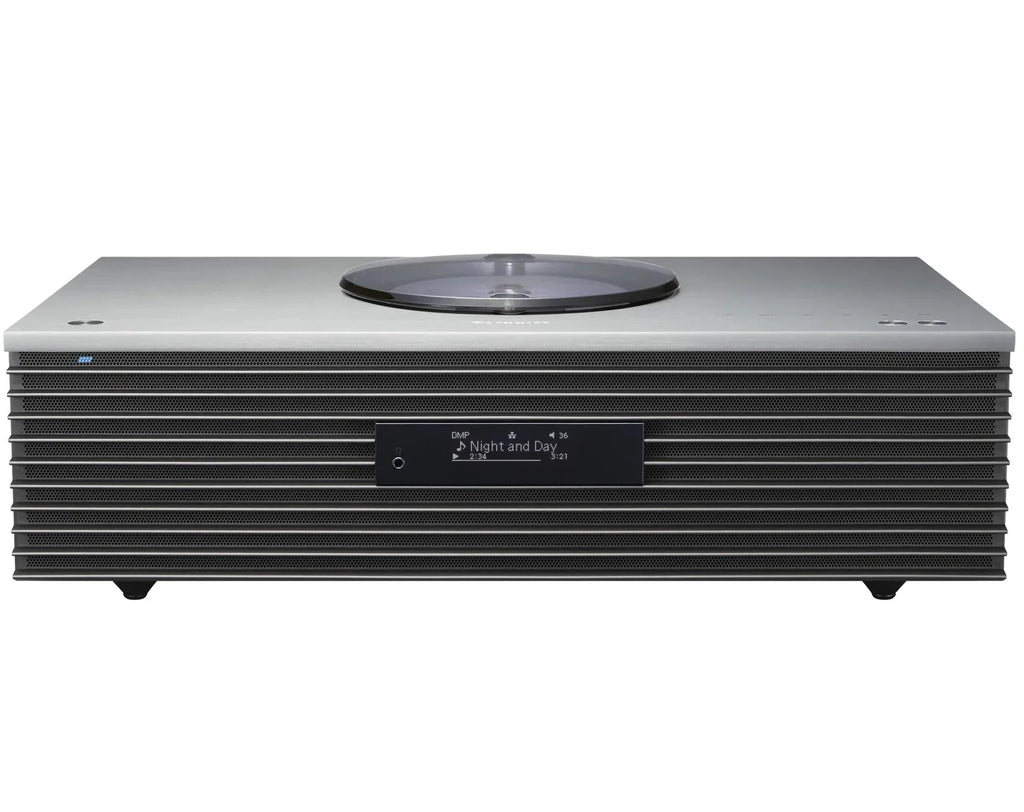 Technics SC-C70MK2 silver CD player with sleek design and digital display, featuring a silver finish and modern controls.