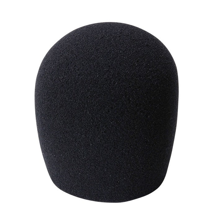 Black Shure A58WS microphone windscreen covering a microphone, designed to reduce wind noise and improve audio quality.
