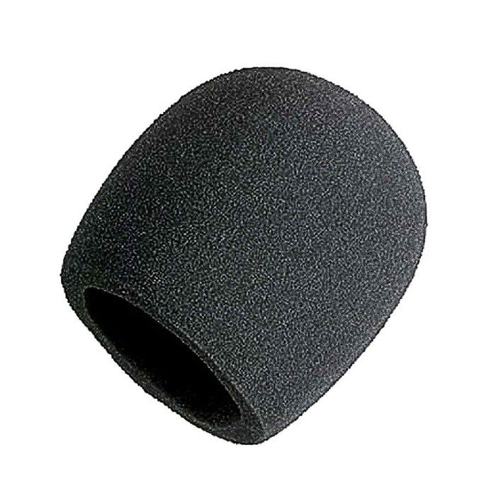 Black Shure A58WS microphone windscreen, a foam wind cover for reducing wind noise during recordings or live performances.