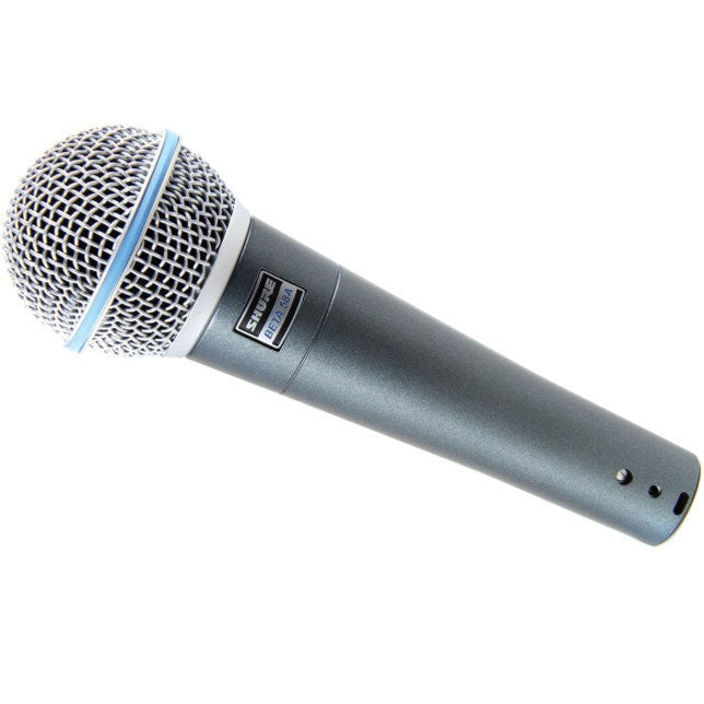 Shure Beta 58A dynamic microphone with cardioid polar pattern, professional vocal microphone for live performances and studio use.