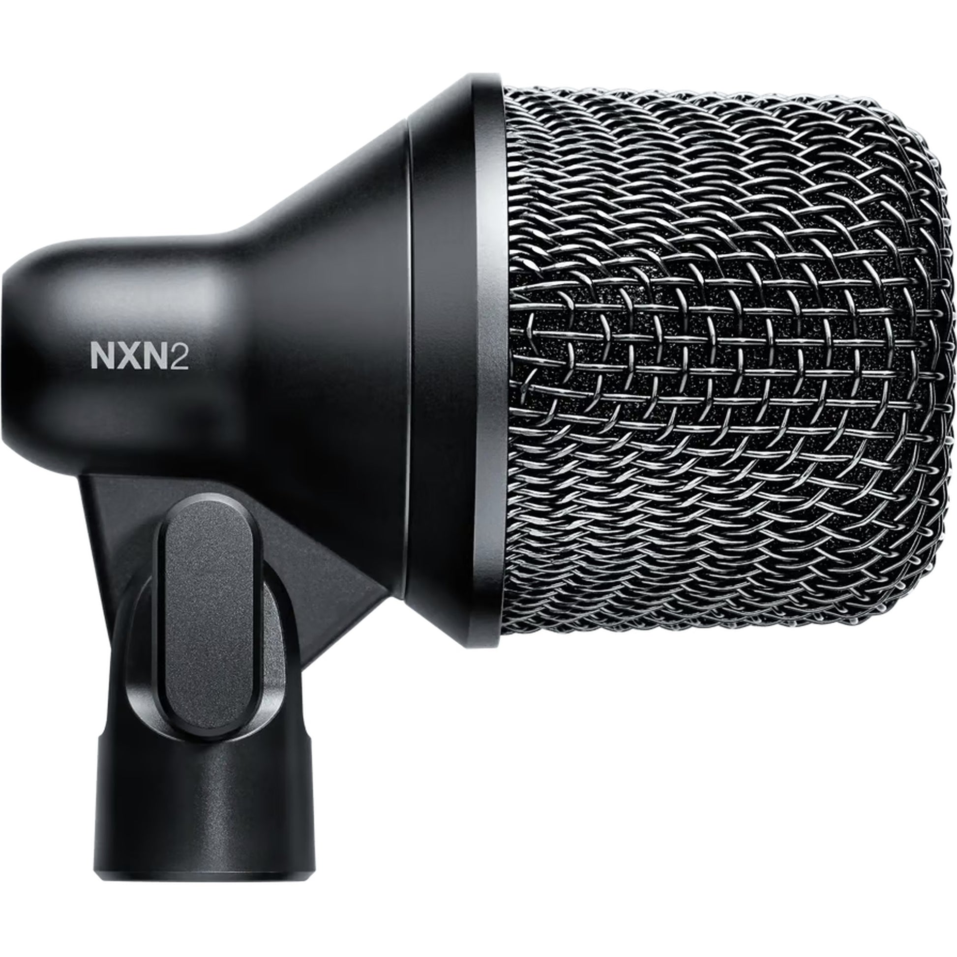 Shure Nexadyne 2 dynamic microphone with a sleek black body and metal grille for professional audio recording and live performances.