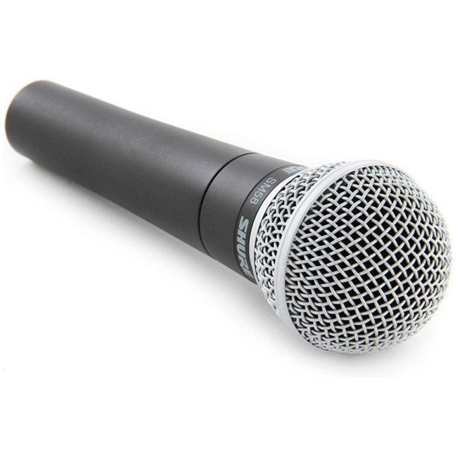 Shure SM58-SE dynamic microphone with switch, black handheld microphone for vocals and live performances.