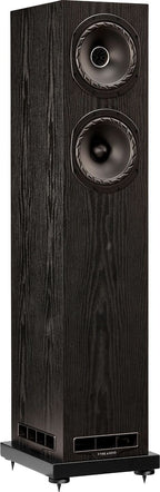 Fyne Audio F501E passive floorstanding speakers with sleek black cabinets and modern design, ideal for high-quality home audio systems.