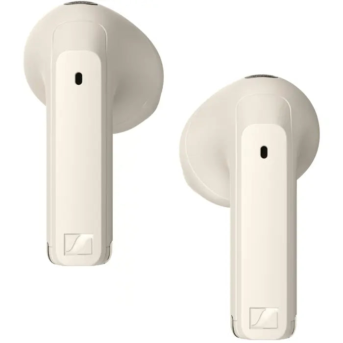 Wireless Sennheiser Accentum Open in-ear headphones with Bluetooth and built-in microphone, shown with sleek design and ergonomic fit.