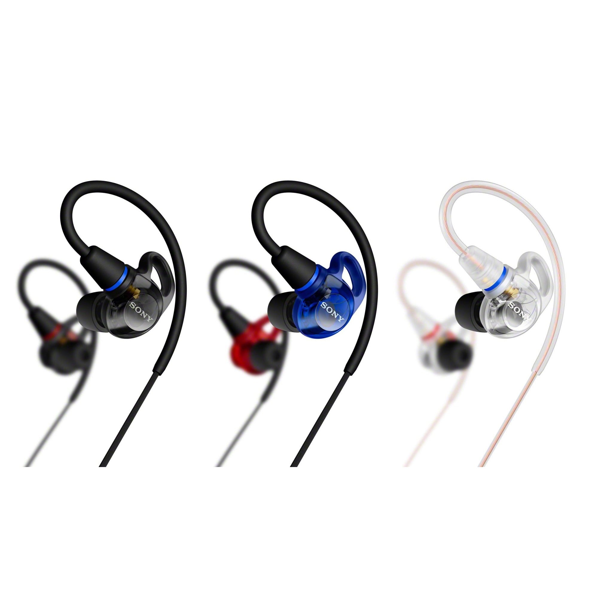 Sony IER-M500 in-ear monitors in Black, Red & Blue and Clear finishes
