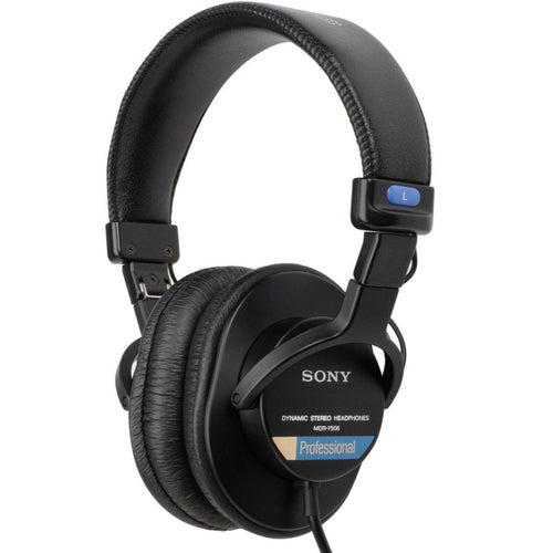 Sony MDR-7506 studio headphones featuring over-ear design, adjustable headband, and cushioned ear cups for professional audio monitoring.