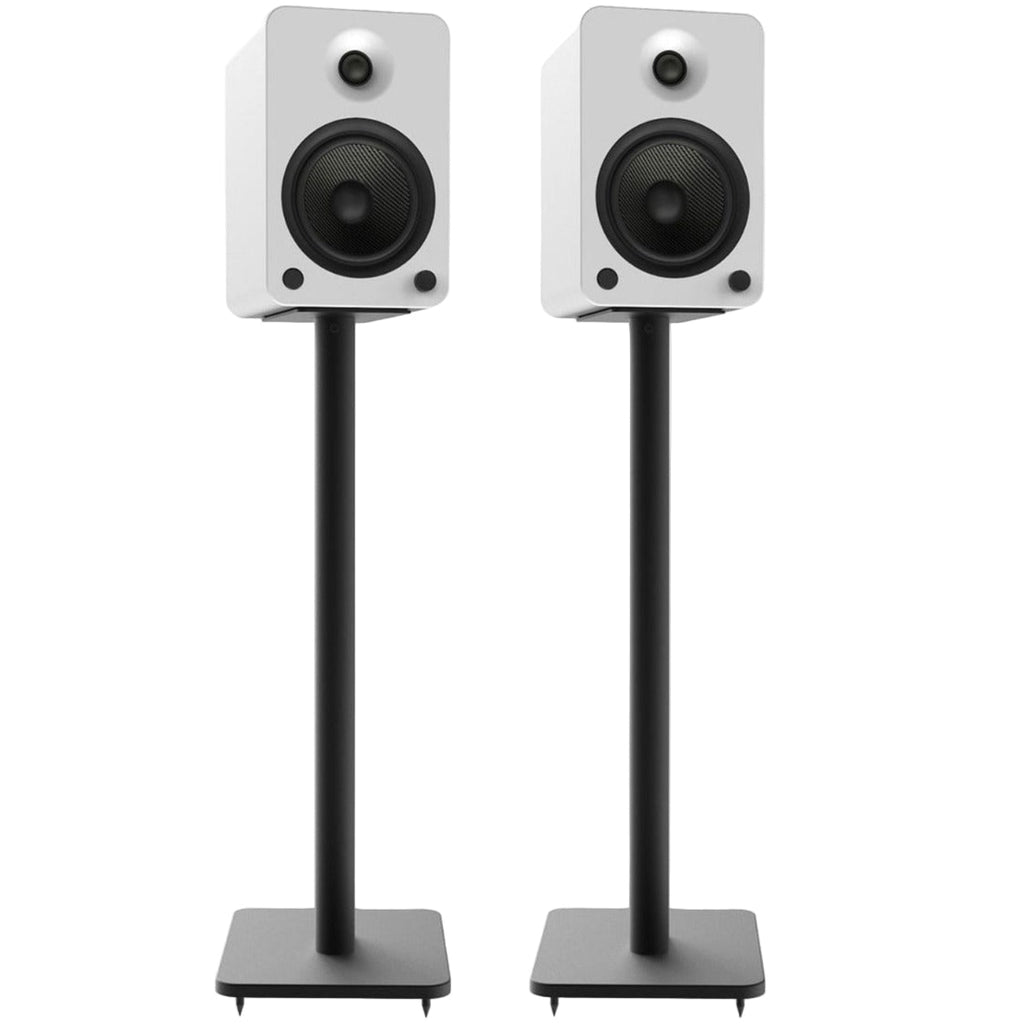 Kanto Audio SP26 26-inch speaker stands with black finish, designed to elevate and support home audio speakers.