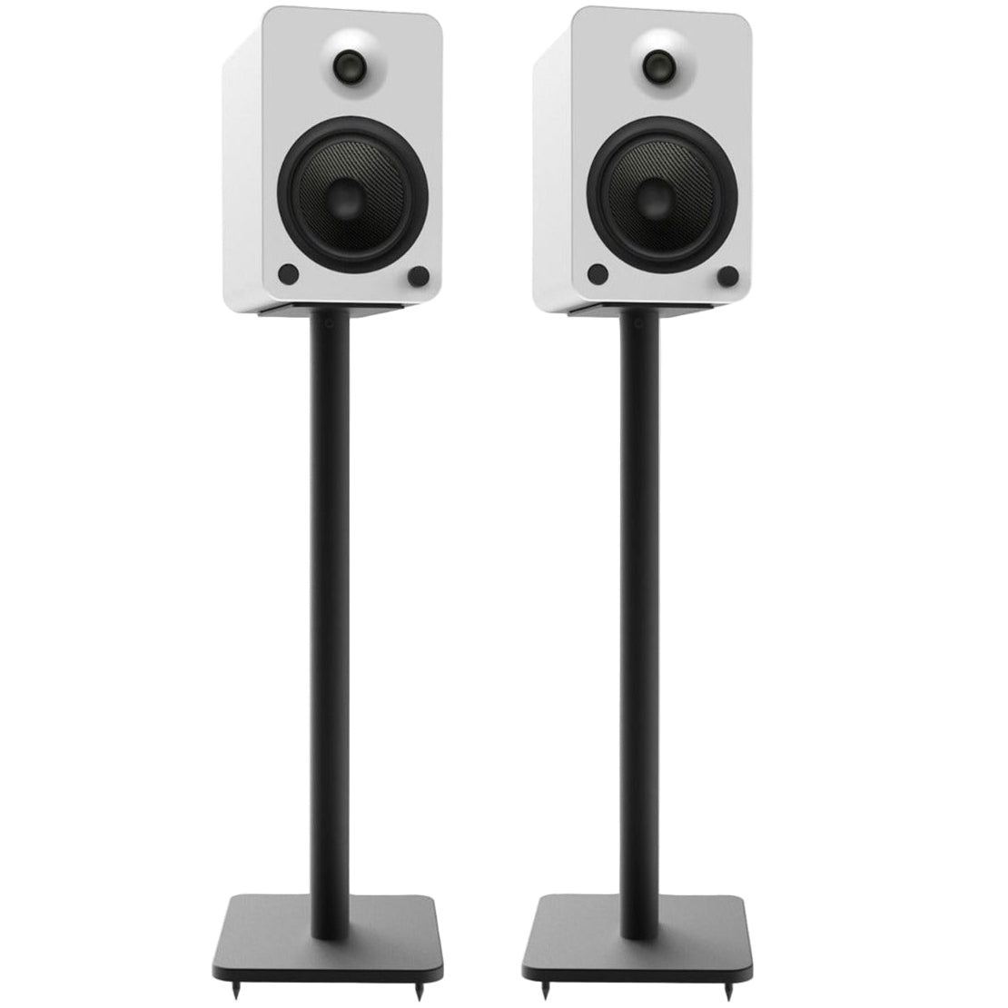 Kanto Audio SP26 26-inch speaker stands with black finish, designed to elevate and support home audio speakers.