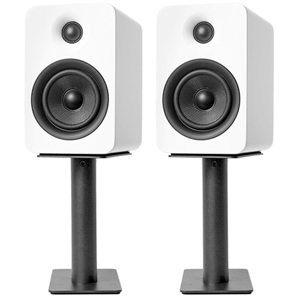 Kanto Audio SP9 9-inch desktop speaker stands supporting audio speakers on a flat surface.