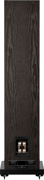 Fyne Audio F501E passive floorstanding speakers with sleek black cabinets and stylish design, ideal for home audio systems.