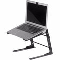 UDG Ultimate Laptop Stand in black with adjustable height, supporting ergonomic positioning for laptops.