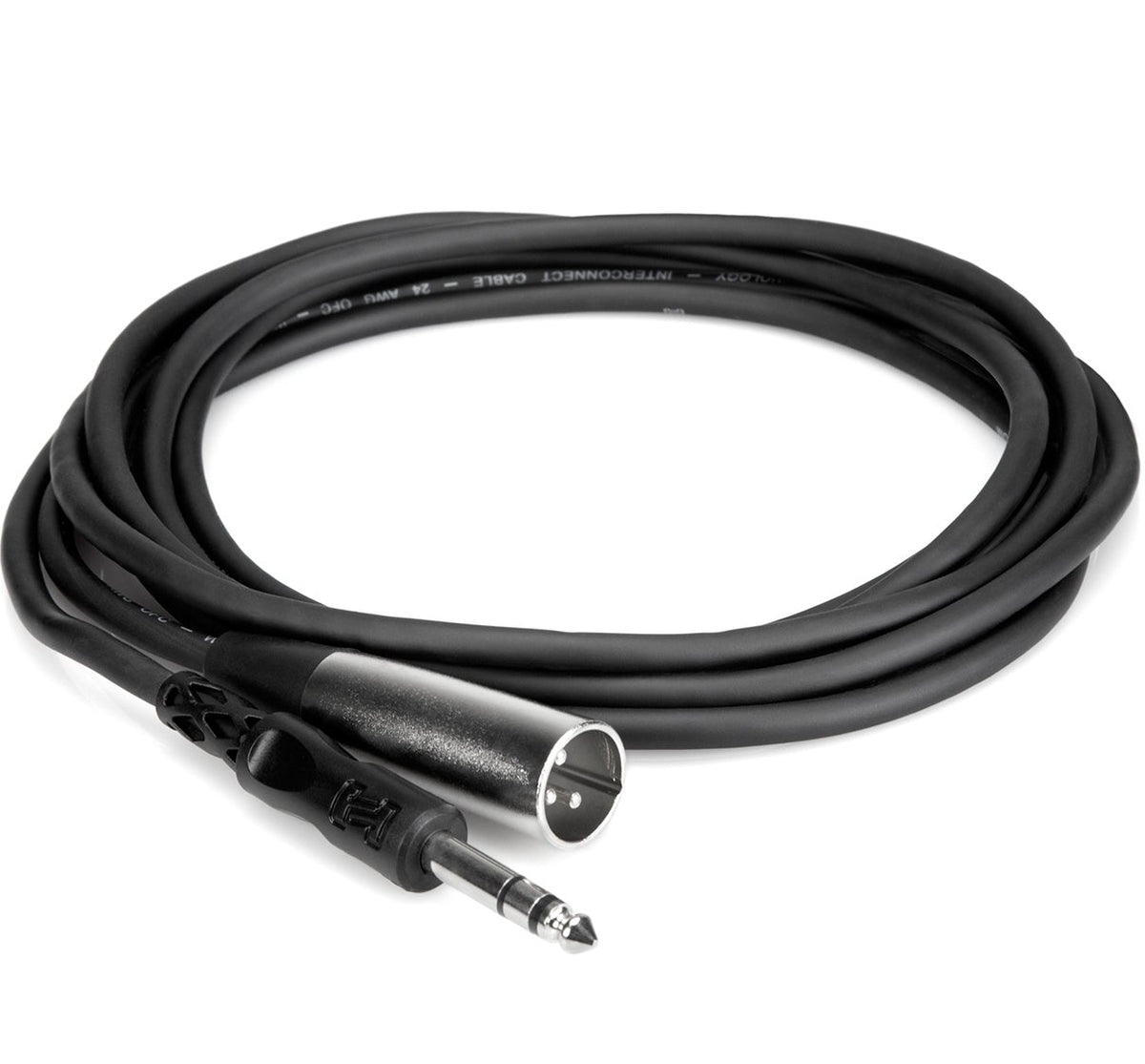 Hosa STX-105M 6.3mm TRS to XLR-Male audio cable, 1.5 meters, coiled with colorful RGB background.