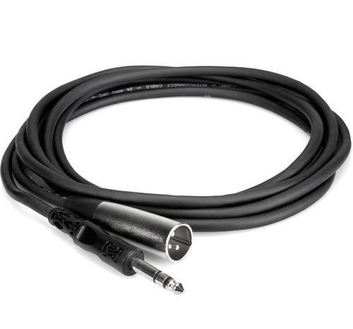 Hosa STX-105M 6.3mm TRS to XLR-Male audio cable, 1.5 meters, coiled with colorful RGB background.
