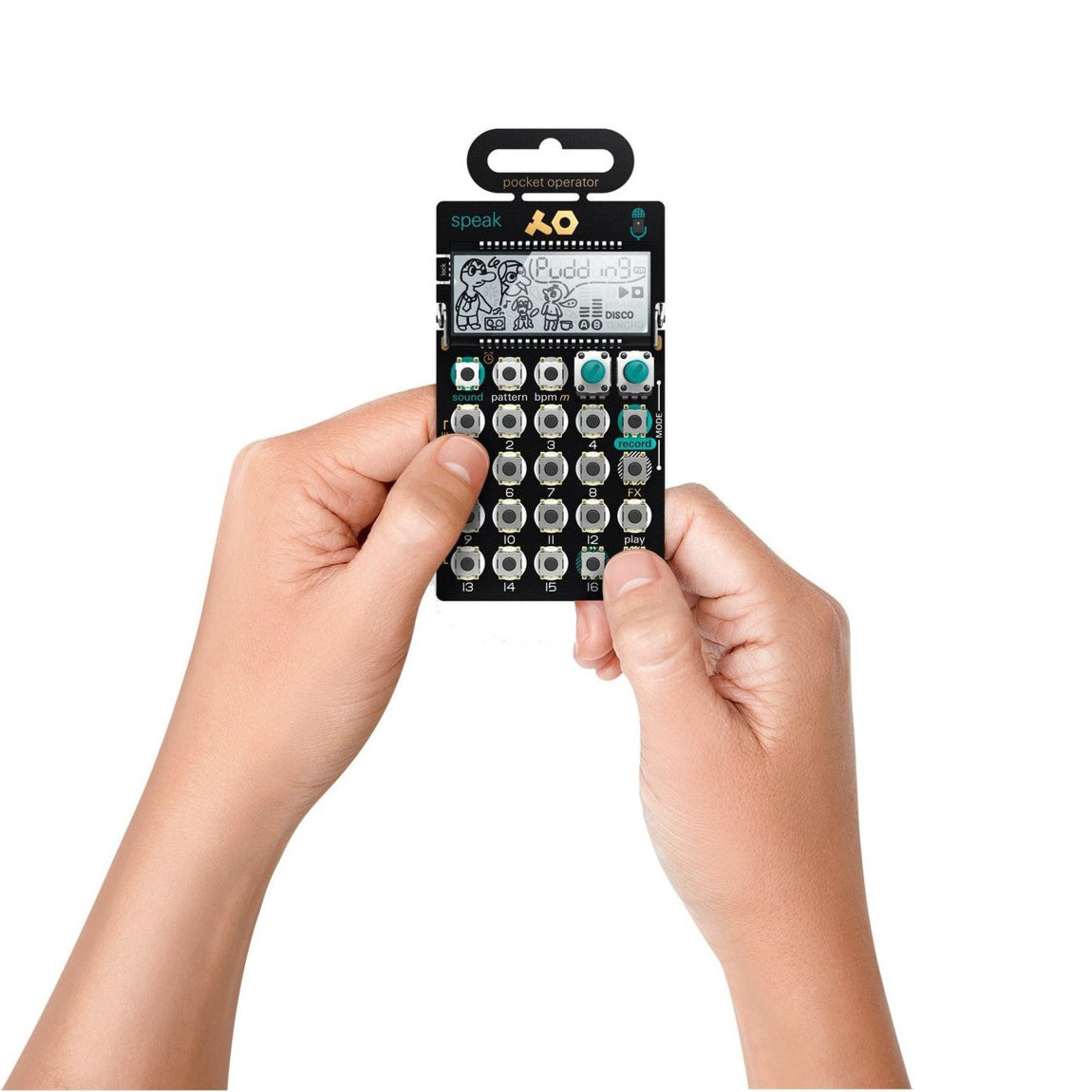 Teenage Engineering PO-35 Speak portable music synthesizer and sampler gadget with colorful interface and built-in speaker.