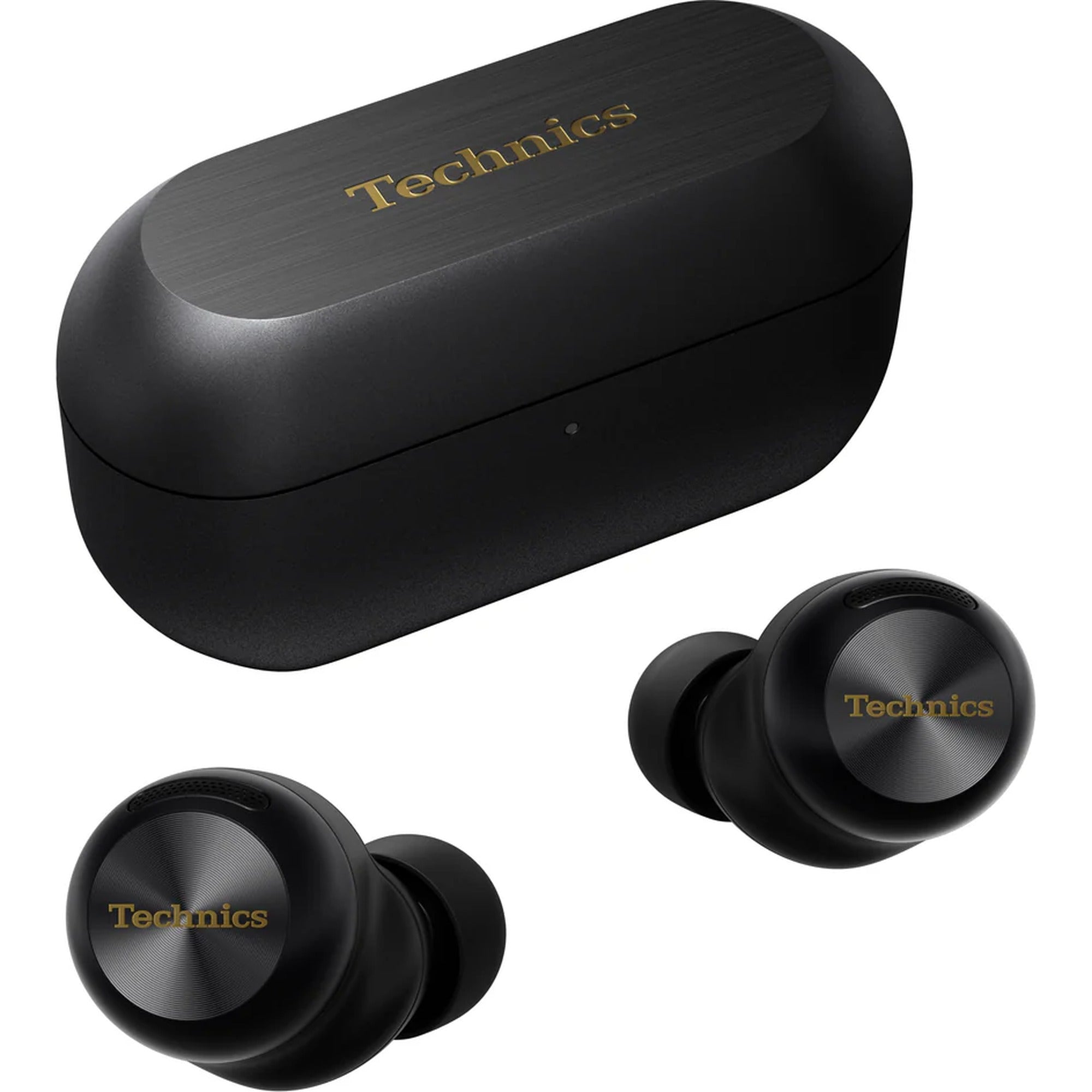 Wireless in-ear headphones by Technics, model EAH-AZ100, with sleek design and in-ear earbuds visible in the image.