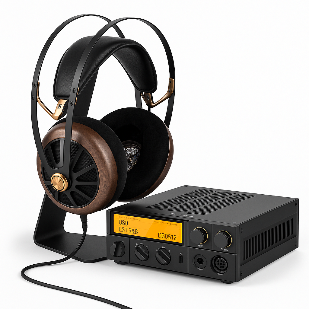 Soundium HiFi headphones bundle with sleek over-ear design, cable, and accessories for high-quality audio listening.