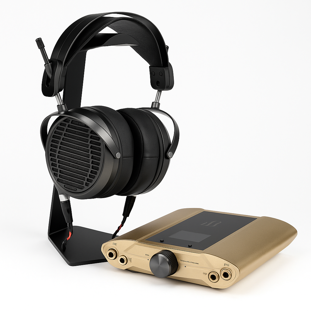 Soundium Advanced HiFi Headphone Bundle showing over-ear headphones with sleek black design and accessory components.