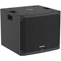 Mackie Thump18Sv4 active subwoofer with rugged black enclosure and control panel, designed for powerful bass in live sound setups.