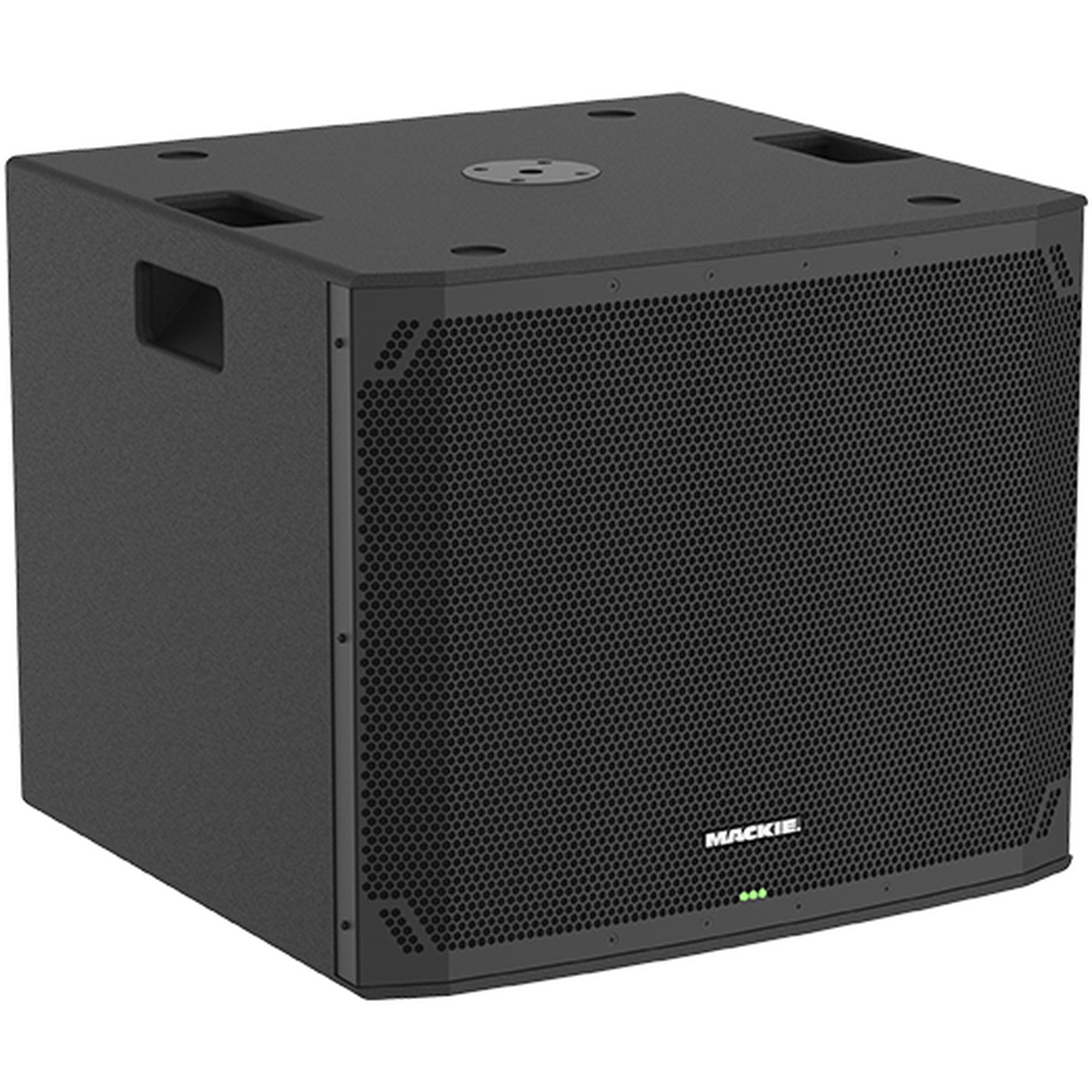 Mackie Thump18Sv4 active subwoofer with rugged black enclosure and control panel, designed for powerful bass in live sound setups.