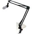 Tie Studio Flex Broadcast Mic Stand with adjustable microphone arm and sturdy clamp for professional broadcasting setups.