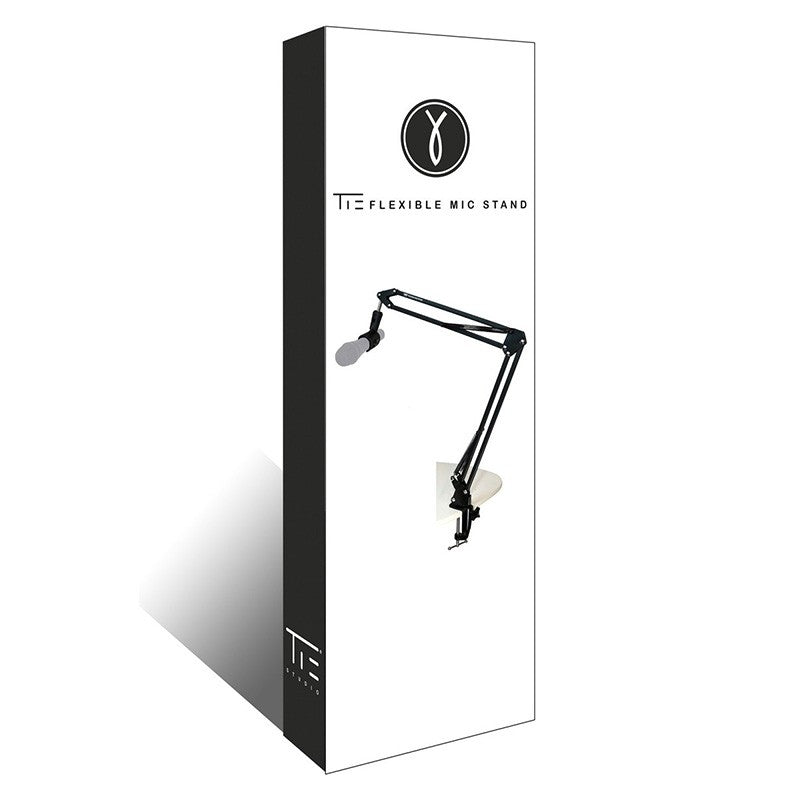 Tie Studio Flex Broadcast Mic Stand with adjustable arms for professional microphone positioning in recording and broadcasting setups.
