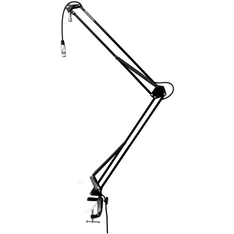 Tie Studio Flex Pro broadcast microphone stand with adjustable arm and XLR cable for professional audio recording setup.