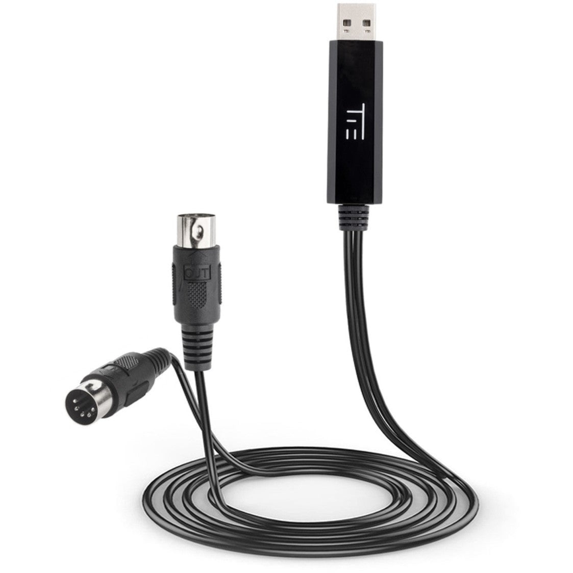 Tie Studio Midi 1i1o MIDI interface shown with multiple input and output ports on a sleek black device.