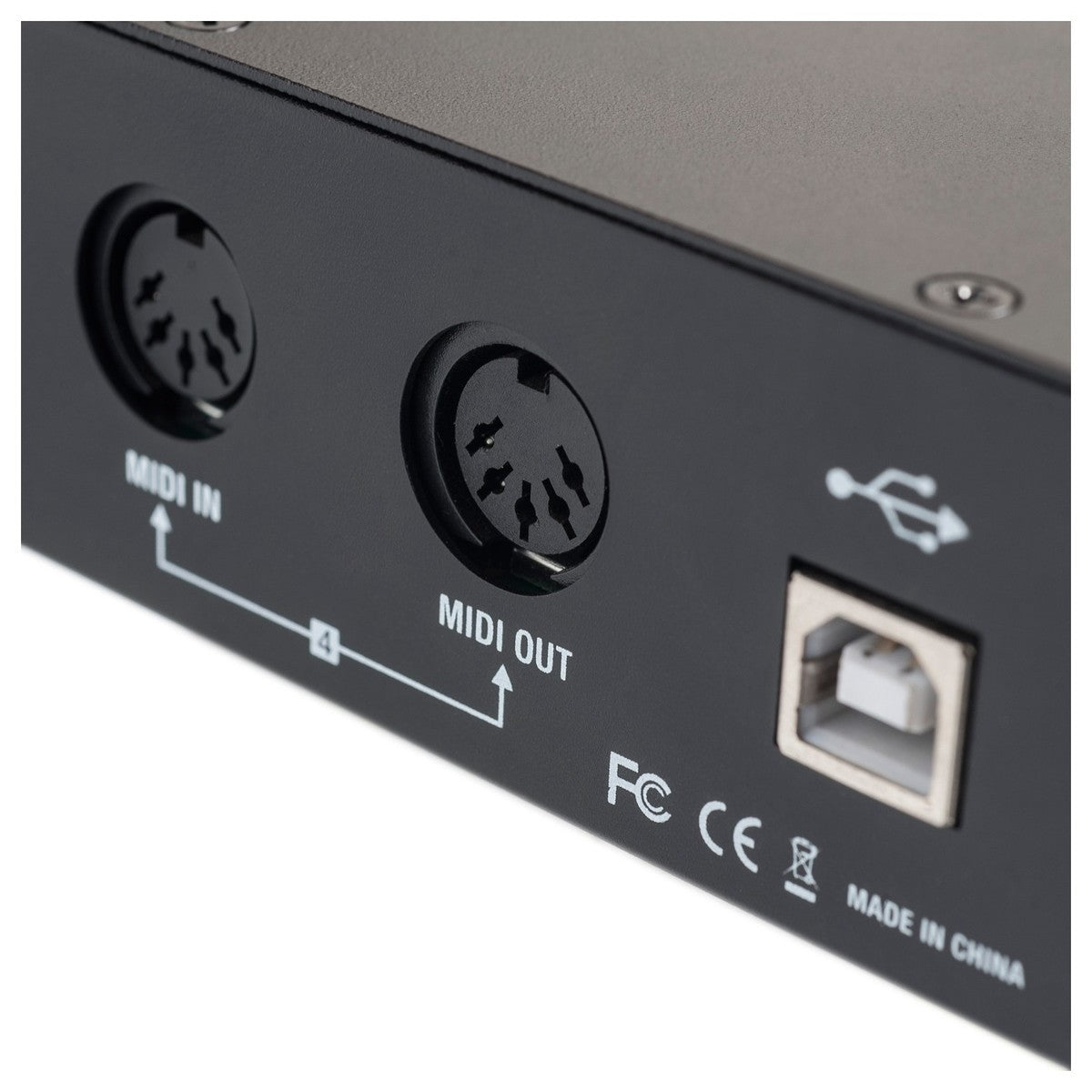 Tie Studio MIDI Interface 4i4o with four MIDI input and output ports, compact design, and professional connectivity.