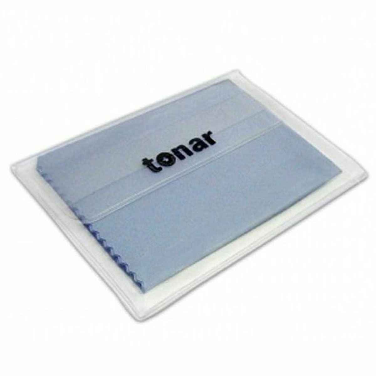 Tonar microfiber record cleaning cloth with soft fibers for gentle, effective cleaning of vinyl records and turntable surfaces.