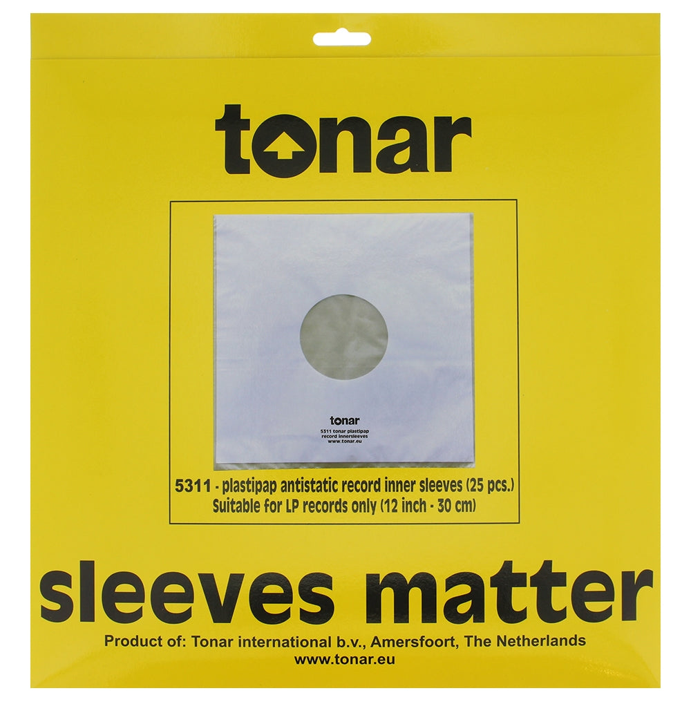 Set of 25 Tonar Plastipap inner record sleeves, clear protective sleeves for vinyl records.