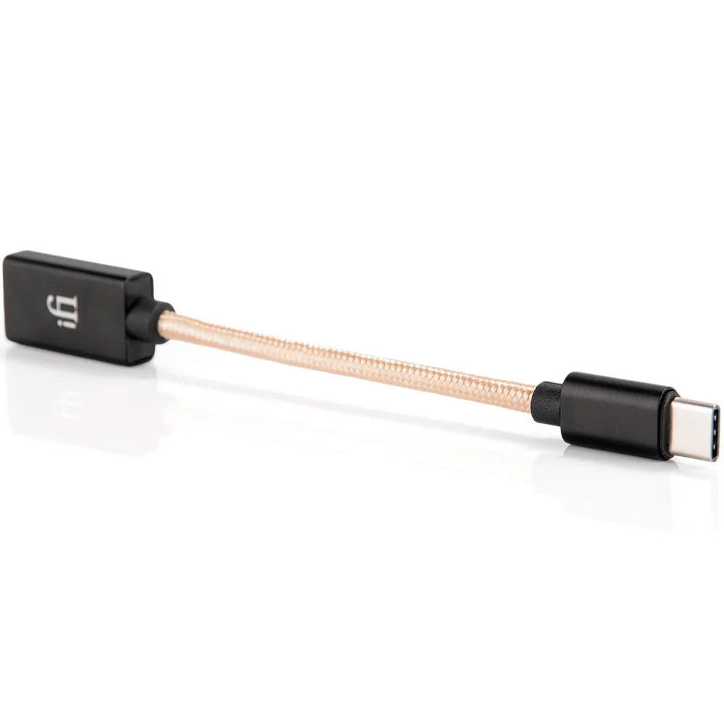 iFi Audio Type-C OTG Cable with a USB-C connector for connecting devices and enhancing audio performance.
