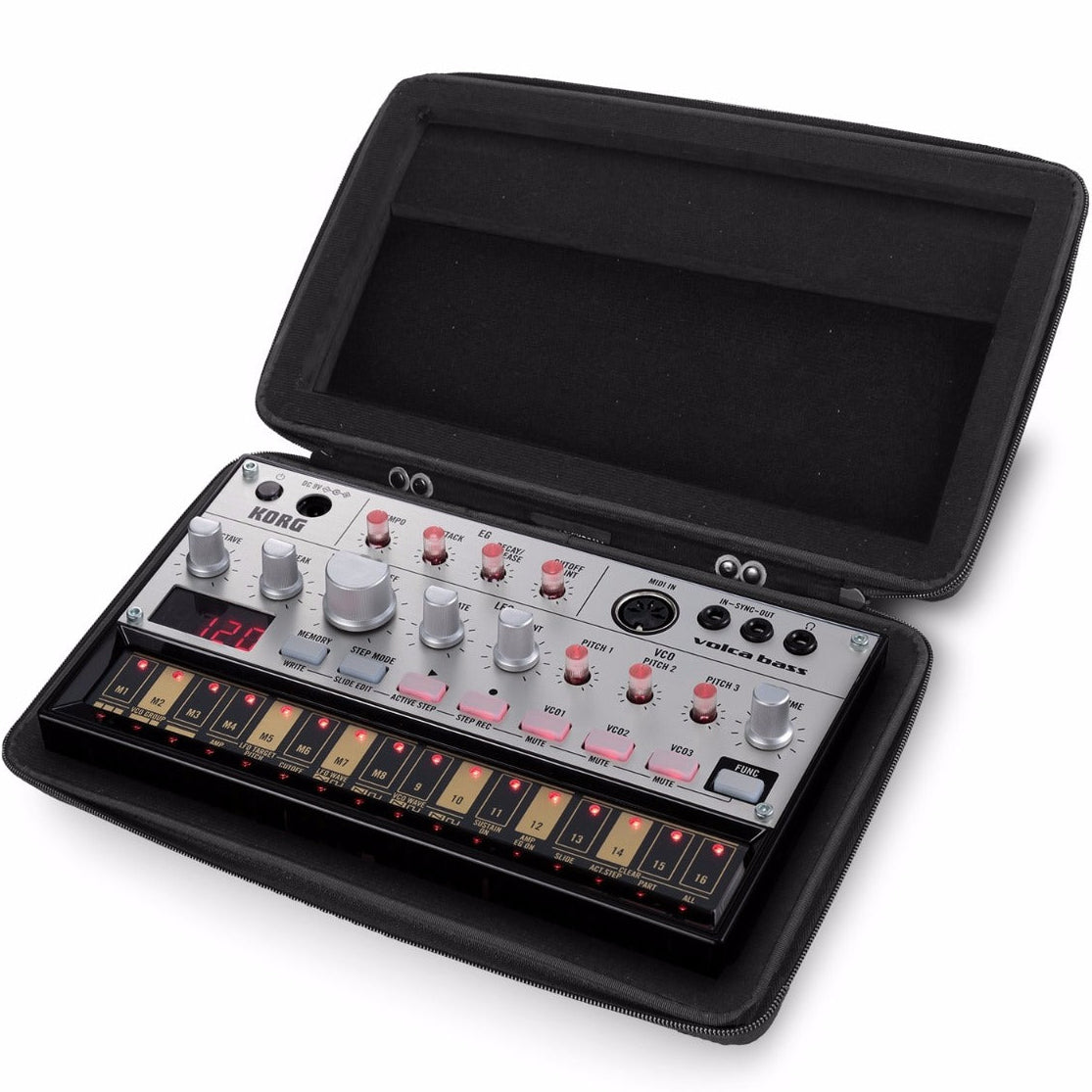 UDG Creator Korg Volca Black hardcase for studio equipment, showcasing durable protective design with zipper closure.