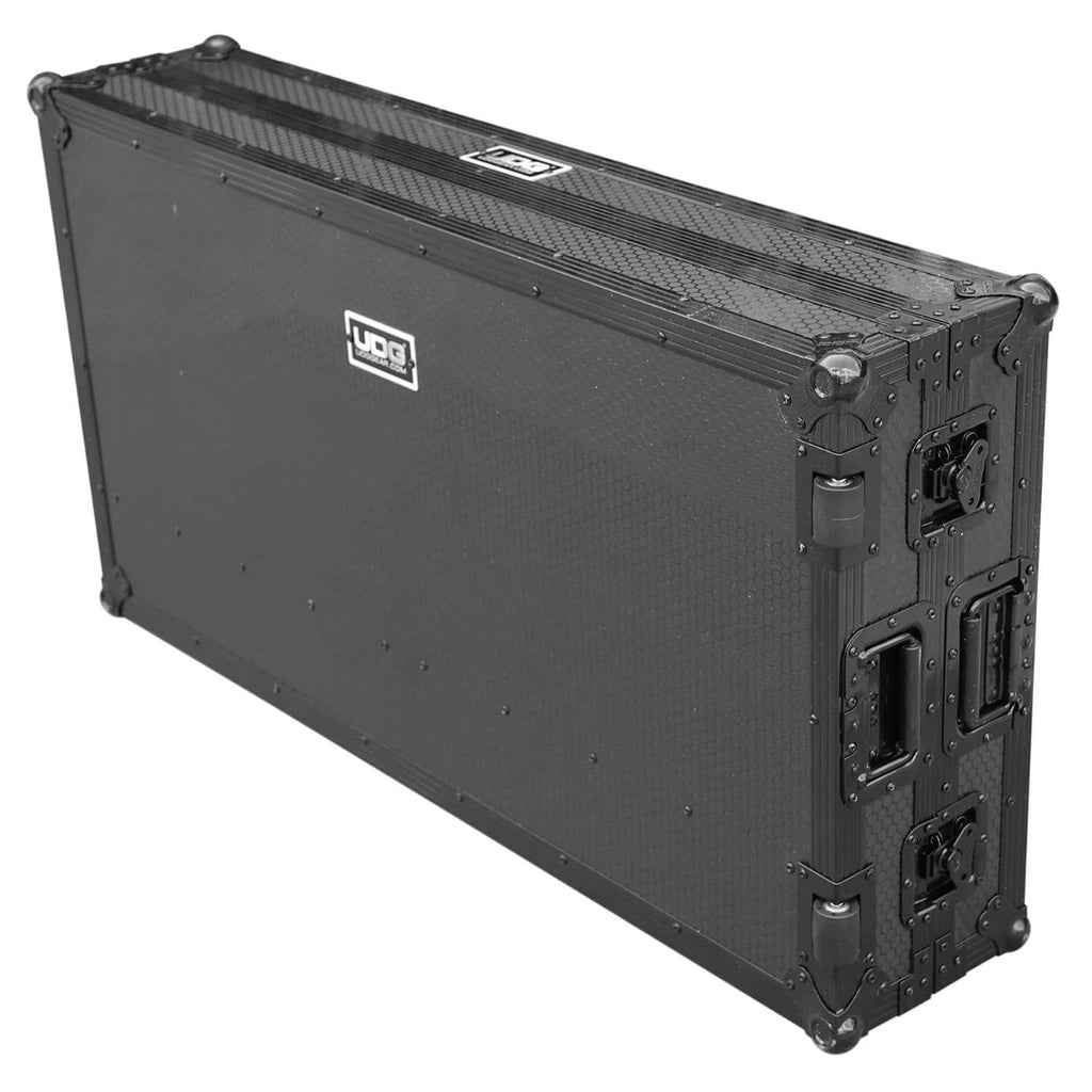 UDG Ultimate Flight Case portable Z-style DJ table in black with wheels, designed for easy transport and setup.