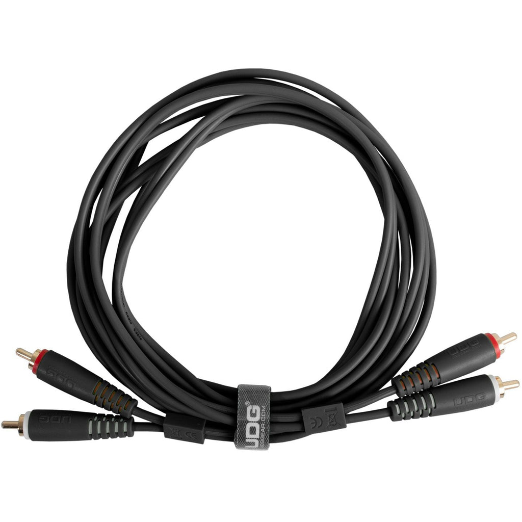 UDG Ultimate Audio RCA cable set with black straight connectors, 3-meter length, suitable for high-quality audio connections.