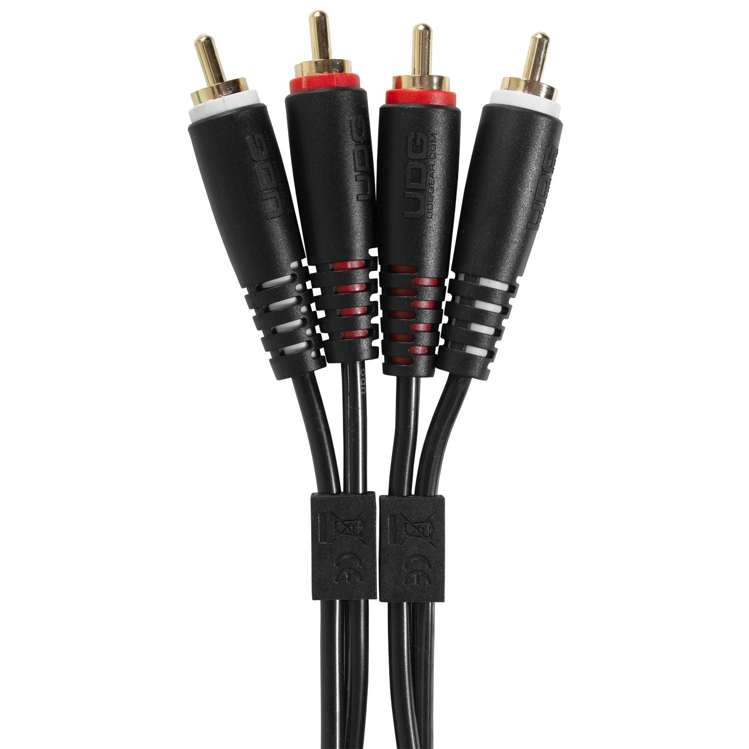 UDG Ultimate Audio RCA cable set with black straight connectors, 3-meter length for high-quality audio connections.