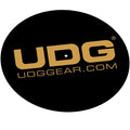 UDG Ultimate turntable slipmat set in black and gold, featuring two slipmats for DJ turntables, designed for smooth spinning.